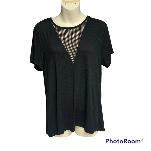 Express one eleven black top size small deep mesh v front and back - Picture 1 of 9